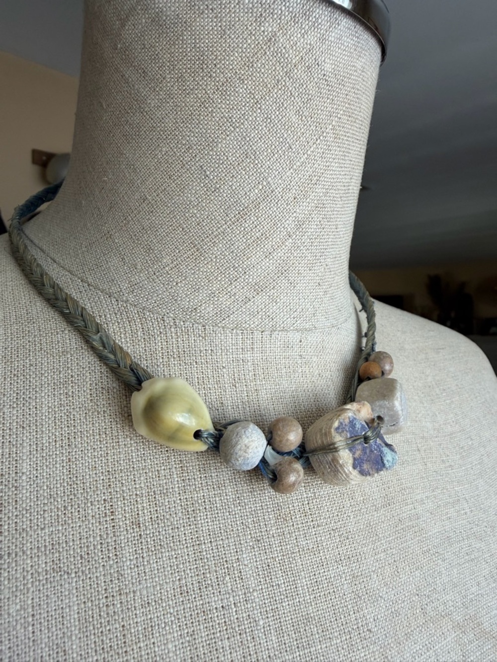 Artisan Bohemian Blue Stone Shell Necklace - Picture 2 of 16